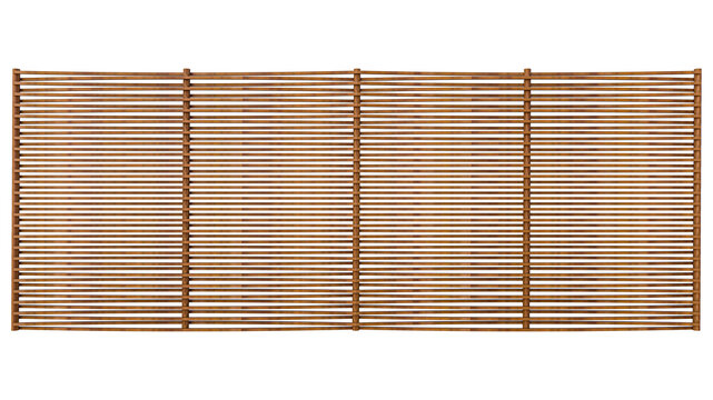 Horizontal wooden louver fence panels set isolated on transparent background for exterior cladding house siding and landscape gardening building material.