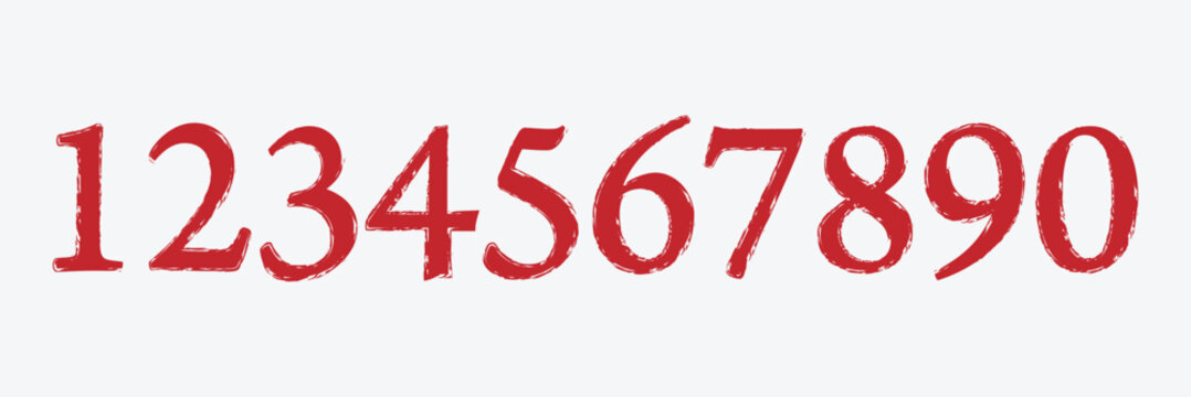 Grunge dry brush drawn numbers from 0 to 9 percent, hash sign. set of dirty painted numbers. collection of hand drawn typography elements. vector distressed characters with bold dry brush strokes. EPS