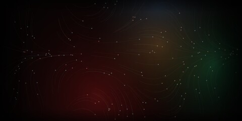 Abstract dark background with glowing particles, cosmic nebula effect with red and green light, cinematic digital texture for presentation © artiq