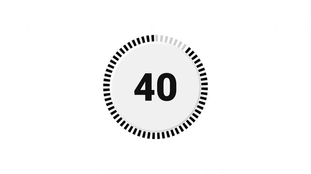 Minimalist 45 second countdown timer, digital clock animation, 4K timer on white background 