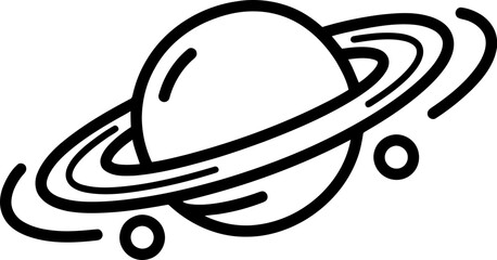 Stylized Saturn planet icon with rings and moons, simple vector illustration © avocado