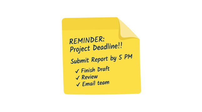 Yellow sticky note with reminder for project deadline and tasks
