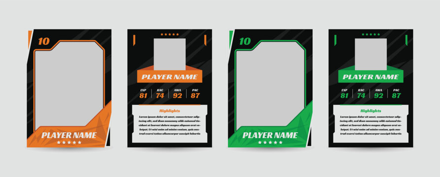 Set of player trading card template, Photo frame and border collection for soccer, hockey, volleyball, and basketball players, Sport flyer layout design, Template eps 10.