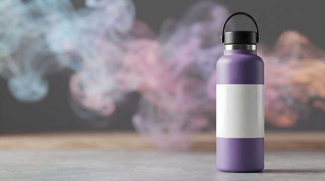 Blank White Vinyl Sticker Mockup Wrapped Around Matte Stainless Steel Water Bottle