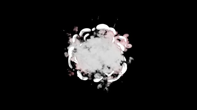 Realistic 4k explosion smoke puff dust blast fx loop, alpha channel black background vfx stream shockwave cartoon flash comic animation frame by frame chroma key, bang overlay motion