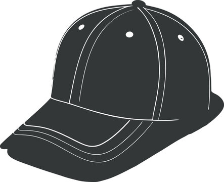 A single baseball cap with smooth curved visor and modern silhouette, ultra clean vector line art, bold black outline only, thick stroke, single object, minimalist, centered composition,2