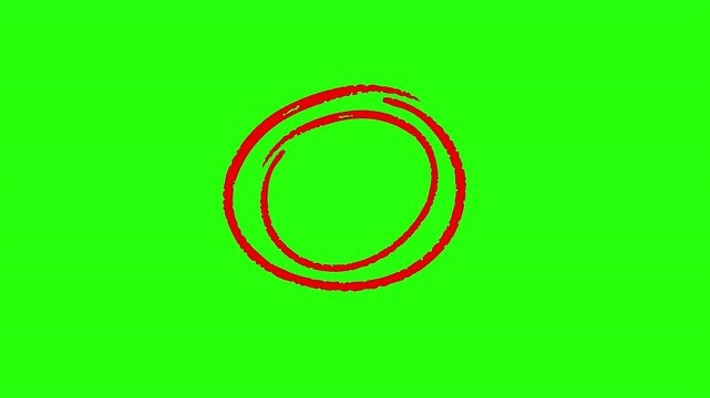 Red Double Circle Round Underline animation with dynamic hand drawn motion on green screen / thick brush highlight scribble for important emphasis and visual effect background