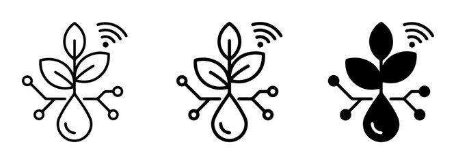 Fototapeta premium Smart Agriculture Icons, Digital Farming Technology, IoT Plant Monitoring, Precision Irrigation Symbols