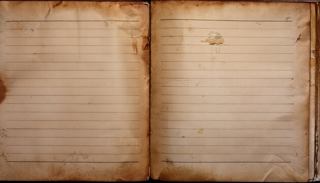 Two Page Spread Of Old Aged Paper The Lined Pages Have Dark Stains And Marks The Edges Are Worn And Torn Vintage Textured Background