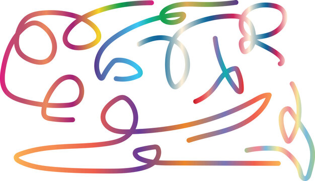 Abstract multi colored scribble lines with artistic gradient texture on white background.