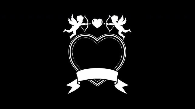 Animated Valentines Day Cupid Heart Frame with Ribbon Banner.