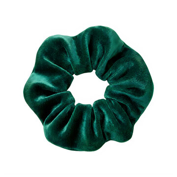 A dark green velvet hair scrunchie accessory isolated on transparent background