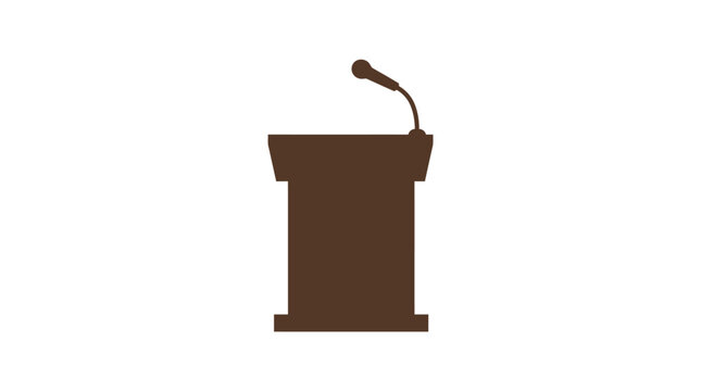 Podium with microphone icon, symbolizing public speaking, lectures, and presentations.