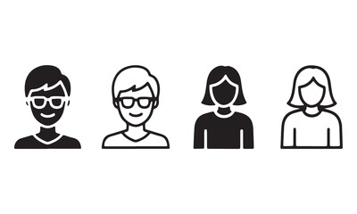 Fototapeta premium Male and Female Avatar User Profile Vector Icon Set in Black and White