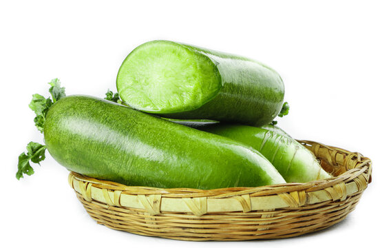 Fresh Green Radishes in Wicker Basket - Healthy Organic Vegetables