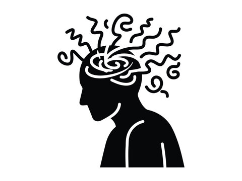 Abstract Human Head with Chaotic Mind Swirl Silhouette Icon Representing Stress Anxiety Mental Health and Emotional Overload