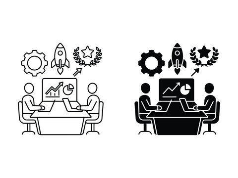 Business Strategy Team Meeting Outline and Filled Icon Set