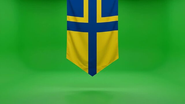 Green Screen Blue and Yellow Graphic Cross Banner Dropping Down
