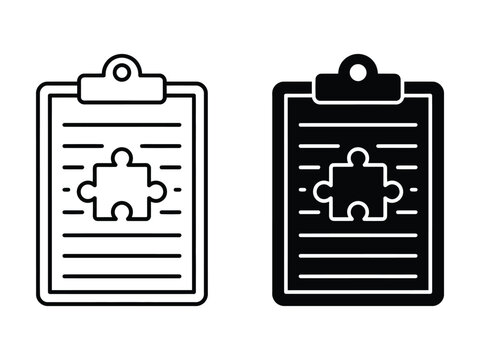 Checklist with Puzzle Piece Outline and Filled Vector Icon Set