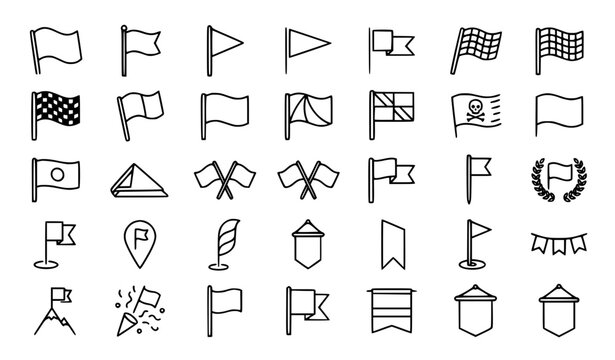 Premium flag, banner, pennant and marker line icons set