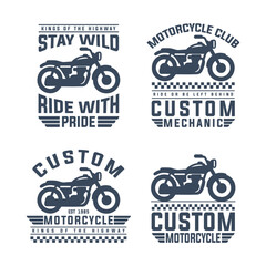 Obraz premium Vintage motorcycle club emblems and custom bike shop logo designs