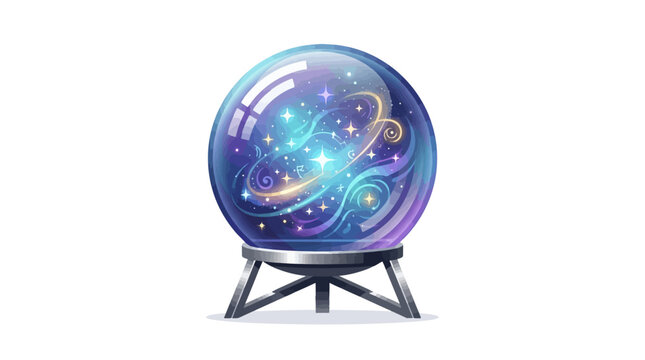 Mystical Crystal Ball with Cosmic Swirls and Stars on a Stand