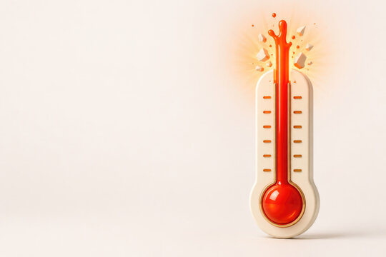 Overheating thermometer bursts through the top. Space for text.