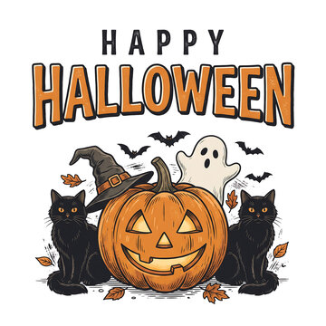 Happy halloween pumpkin jack-o'-lantern with falling leaves Halloween, Happy Halloween, Halloween 2026, Spooky Season, Halloween Art, Halloween Design, Halloween Graphics