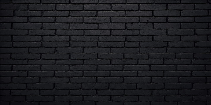 Dark black brick wall seamless texture background with running bond block pattern for architectural design