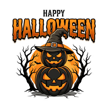 Happy halloween pumpkin with jack-o'-lantern face and spooky trees Halloween, Happy Halloween, Halloween 2026, Spooky Season, Halloween Art, Halloween Design, Halloween Graphics