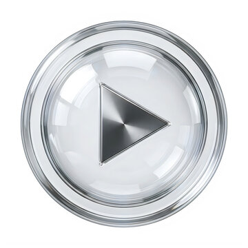 Glossy metallic play button icon for media player isolated on transparent background