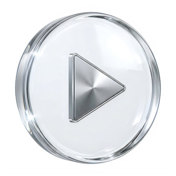 Glossy silver play button icon rendered as a 3d object isolated on transparent background