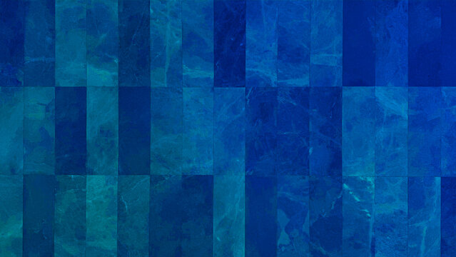 Deep blue marble ceramic tile wall texture background. Modern vertical rectangular stone tile pattern layout, seamless dark cyan slate mosaic surface backdrop for interior design.