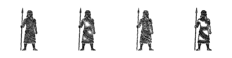 Obraz premium Sketch mesopotamian soldier icon design set