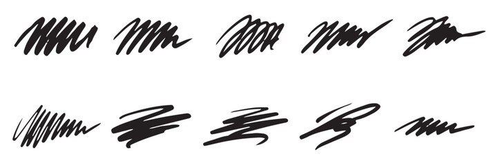 Fototapeta premium Hand drawn scribble set. Collection of black ink brush strokes and pencil marks.