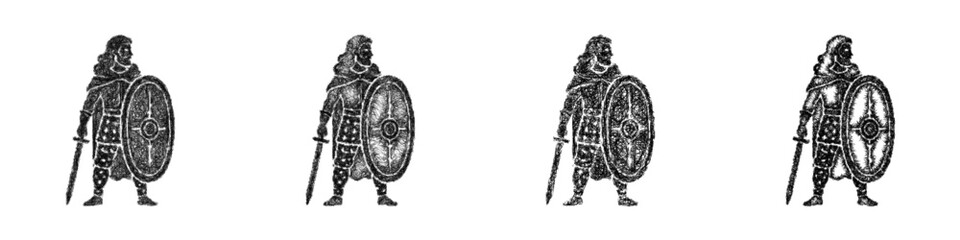 Fototapeta premium Monochrome sketch gaul warrior icon design set