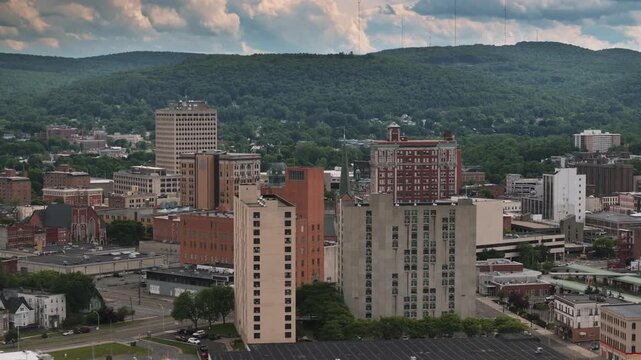 Drone shot of Binghamton on an overcast day