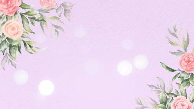 Beautiful Watercolor Floral Wedding Invitation Background with Soft Bokeh Lights.