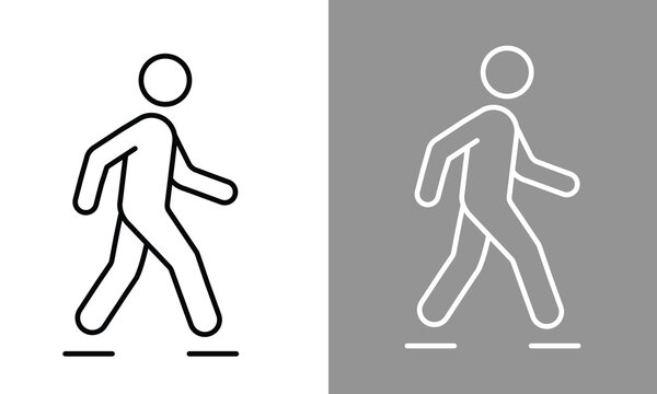 Walking man symbol icon design for pedestrian traffic signal road sign vector graphic set. Editable stroke illustration.