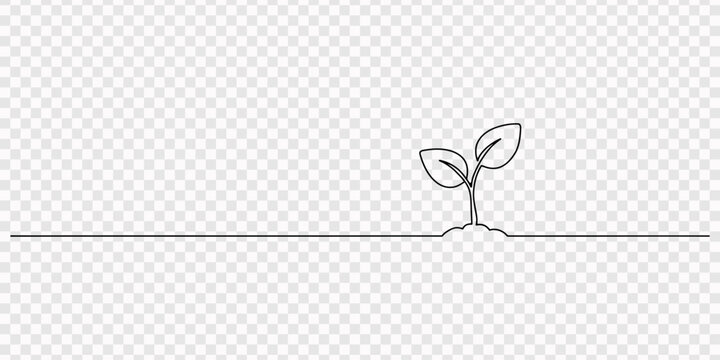 Seed sprouting into small plant continuous one line drawing minimal nature outline vector illustration, Sustainable Investment. Minimalistic one-line drawing stack of coins with a small plant