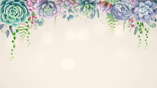 Beautiful watercolor succulent plant frame border animation.
