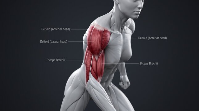 Anatomical Female Running Model With Arm Muscle Highlight