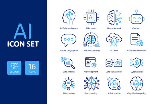 Artificial Intelligence Icon Set Vector Collection with Modern AI Symbols