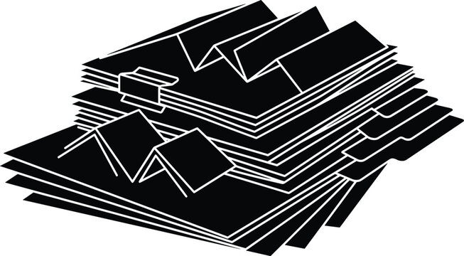 Stack of Office File Folders Black Silhouette with Document Organizers and Filing System Illustration