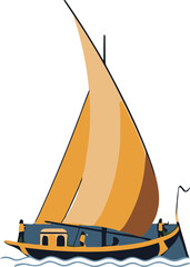 Traditional Sailing Vessel with Orange Sails on Wavy Water, Vector Illustration © Iqbal