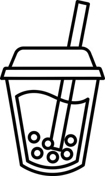 Bubble Tea Line Art Icon - Sweet Drink with Tapioca Pearls and Straw