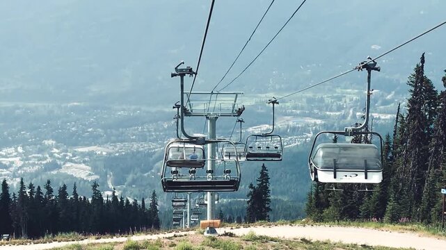 WHISTLER, CANADA - AUGUST 15, 2017: Whistler Chairlift, Blackcomb mountain in British Columbia on a sunny summer day