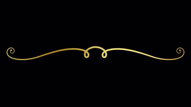 Elegant golden decorative flourish divider animation on black background.
