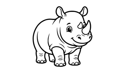 Fototapeta premium Cute baby rhinoceros coloring page vector with simple animal outline illustration isolated on white background for kids
