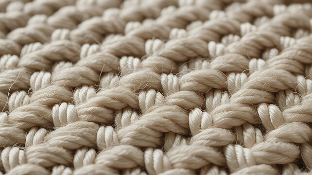 Macro close up photograph of a cream colored woven fabric texture with detailed natural fibers